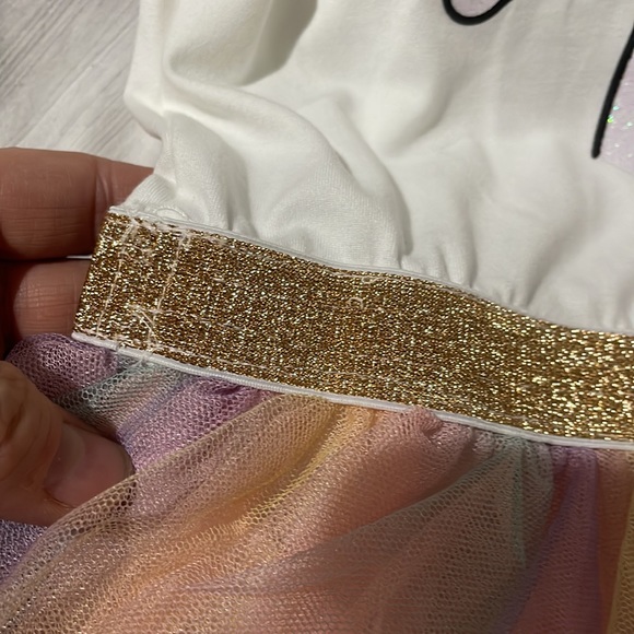 Btween 6 unicorn tutu rainbow dress ruffled sleeve scrunchie set nwt pink white - Picture 3 of 11